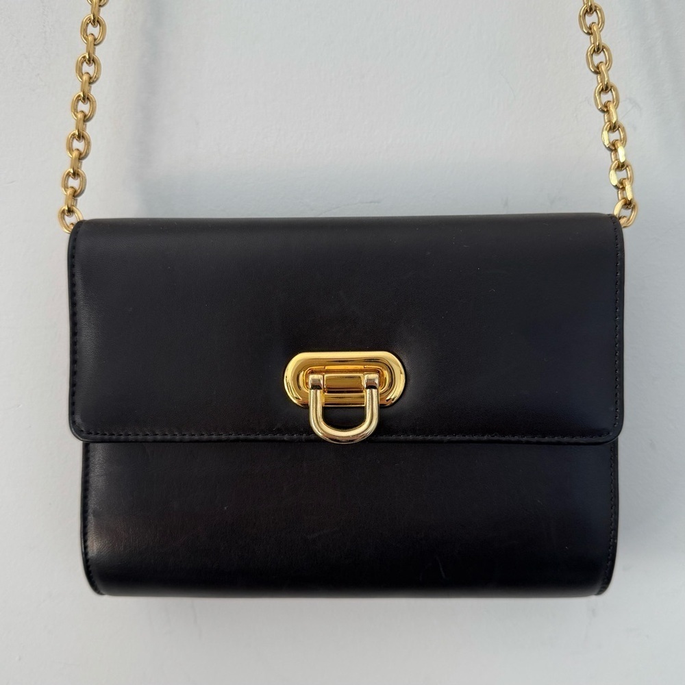 Vintage Holt Renfrew black leather small crossbody clutch bag with gold hardware - Picture 2 of 8